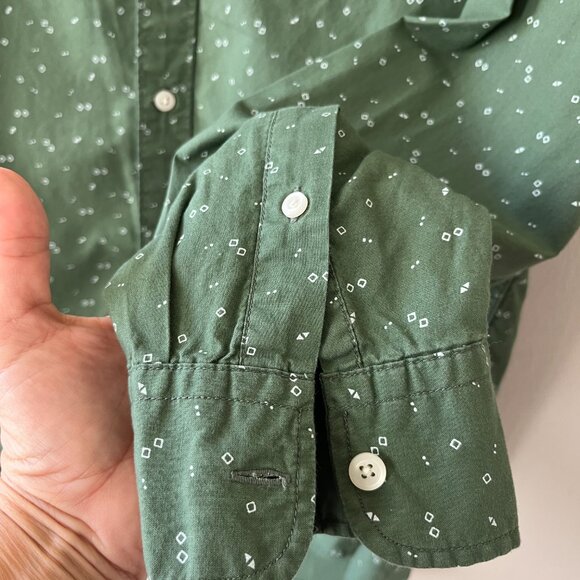 American Eagle Men Sz L Button Up Shirt Green Geometric Long Sleeve Standard Fit - Picture 6 of 8